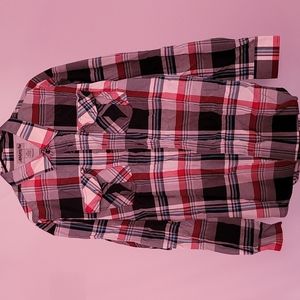 Men's Plaid Black Red Blue Long Sleeve Button-down